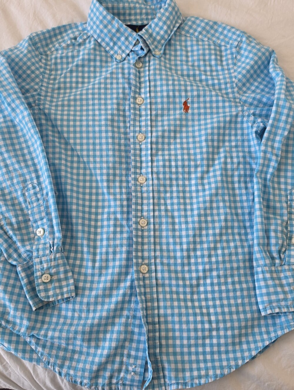 Ralph Lauren Boy's Button Down Shiry In Turquiose Gingham Size SM 8